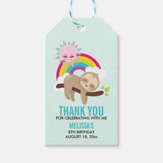 Cute Lazy Sloth met Sunshine & Rainbow Cadeaulabel (Voorkant)