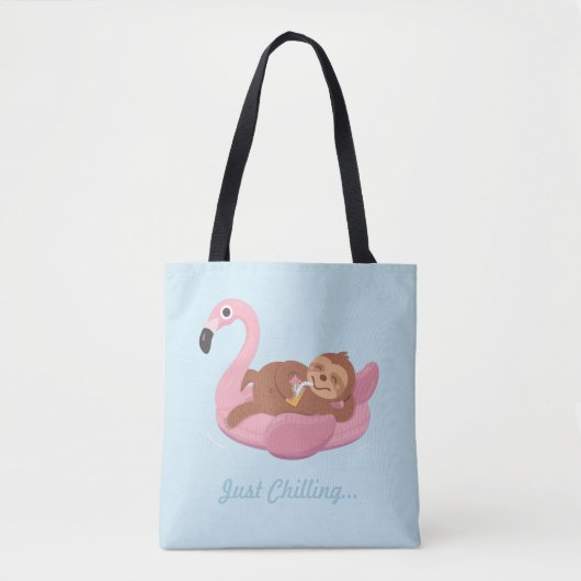 Cute Lazy Sloth on roze Flamingo Float Summer Tas (Voorkant)