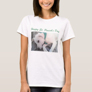 Cute Lazy White Dog Wearing Green Scarf T-shirt