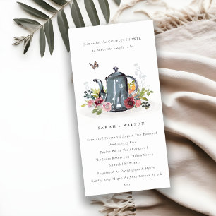 Cute Leaf Roos Floral Teapot Couples Shower Invite Bedankkaart
