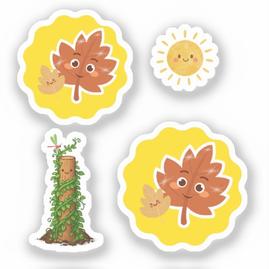 Cute Leaf, Sun and Climbing Plant Pun Sticker Set (Recto)
