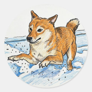 Cute "Leap Into Love" Shiba Inu Valentine's Day Ronde Sticker