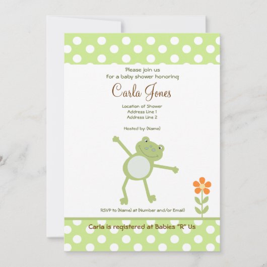 Cute Leapfrog Baby Shower Invitations 5 x 7 taille (Devant)