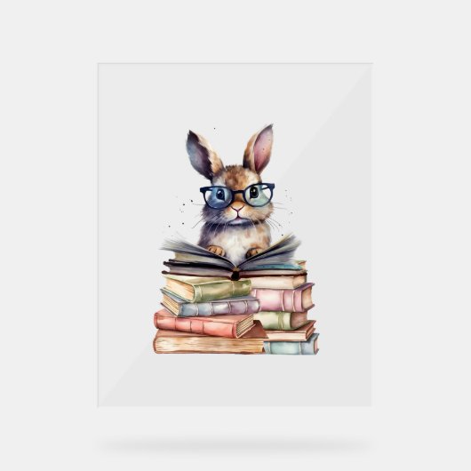 Cute Lecture Bunny Avec Lunettes Livres Vêtements (Recto)