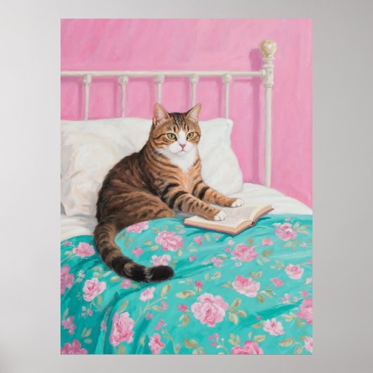 Cute Lecture Chat Dans Bed Wall Art Poster Imprime (Devant)