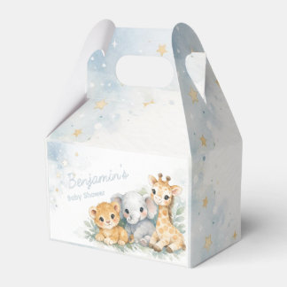Cute Leeuw Olifant Giraffe Blauwe Kinder Pastel Bedankdoosjes