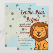 Cute Leeuw Verjaardagsfeest Uitnodiging voor Kinde (Voorkant / Achterkant)