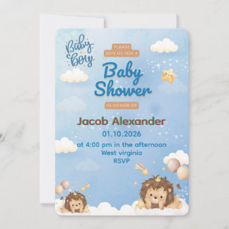 Cute Leeuwenkoning Baby Shower Uitnodiging voor Jo