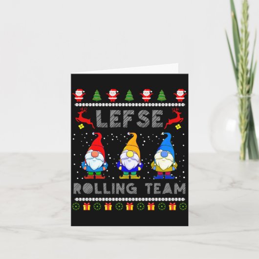 Cute Lefse Rolling Team Norwegian Gnomes Ugly Xmas Kaart (Voorkant)