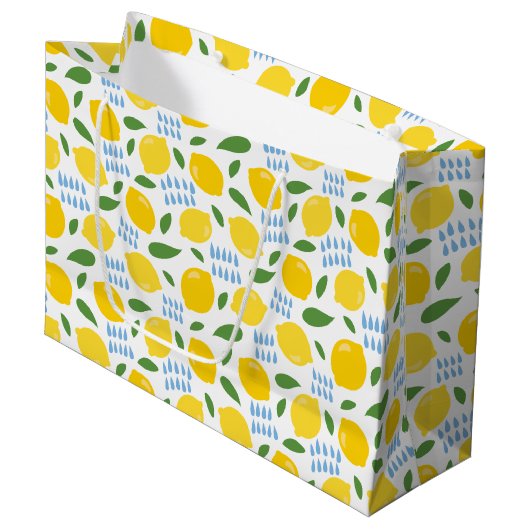Cute lemon en groene bladeren patroon groot cadeauzakje (Voorkant Gekanteld)