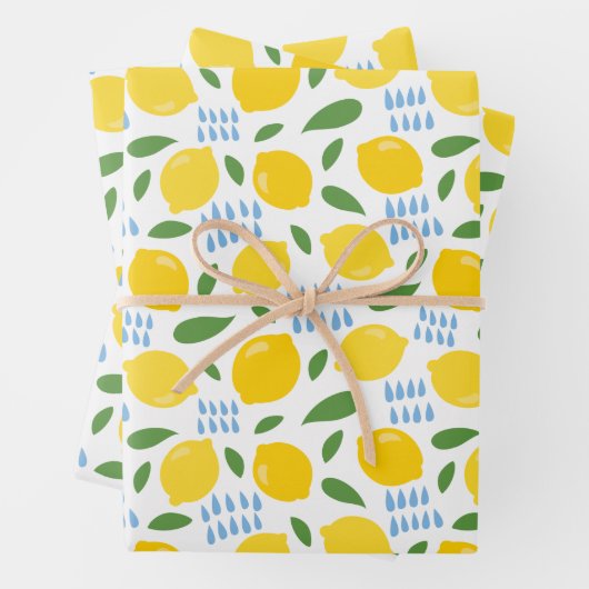 Cute lemon en groene bladeren patroon inpakpapier vel (In situ)