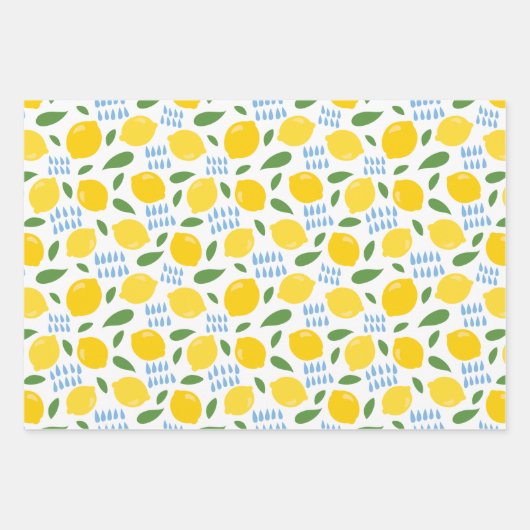 Cute lemon en groene bladeren patroon inpakpapier vel (Voorkant)