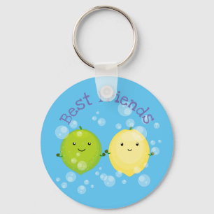 Cute lemon en limoen illustratie sleutelhanger