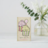 Cute Lemon en roze Cupcakes Visitekaartjes (Staand voorkant)