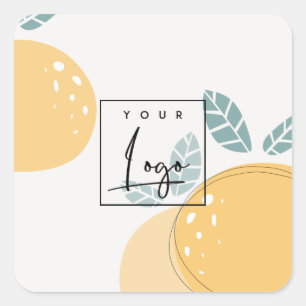Cute Lemon Green Abstract Bold Fruity Citrus Logo Vierkante Sticker