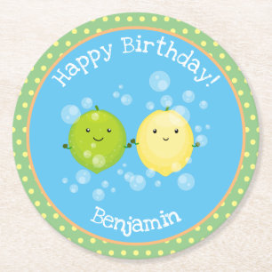 Cute lemon limoen vrienden cartoon illustratie ronde kartonnen onderzetter