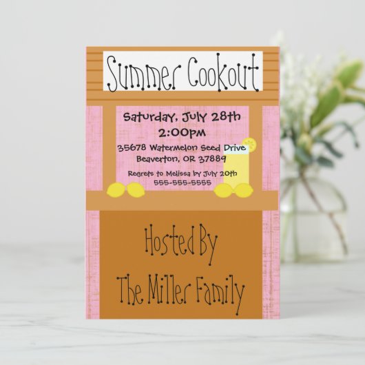 Cute Lemonade Stand Summer BBQ Uitnodiging (Staand voorkant)