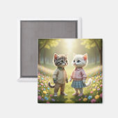 Cute Lente Katmagneet | Tom & Luna Bloemenweide Magneet (Voorkant / Achterkant)