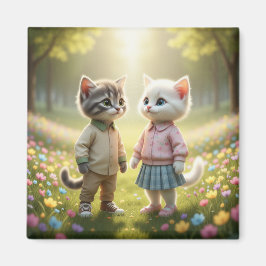 Cute Lente Katmagneet | Tom & Luna Bloemenweide  Magneet