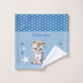 Cute léopard ajouter nom pois étoiles bleu (Gant de toilette)