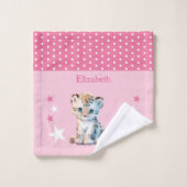 Cute léopard ajouter nom pois étoiles rose (Gant de toilette)