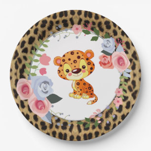 Cute Leopard Animal Print Baby shower Papieren Bordje