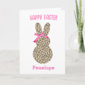 Cute Leopard Easter Bunny Pink Bow Kaart (Voorkant)