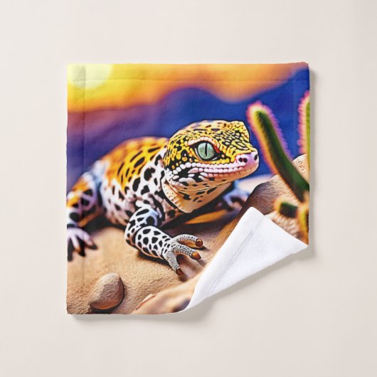 Cute Leopard Gecko Sunset Desert Design (Gant de toilette)