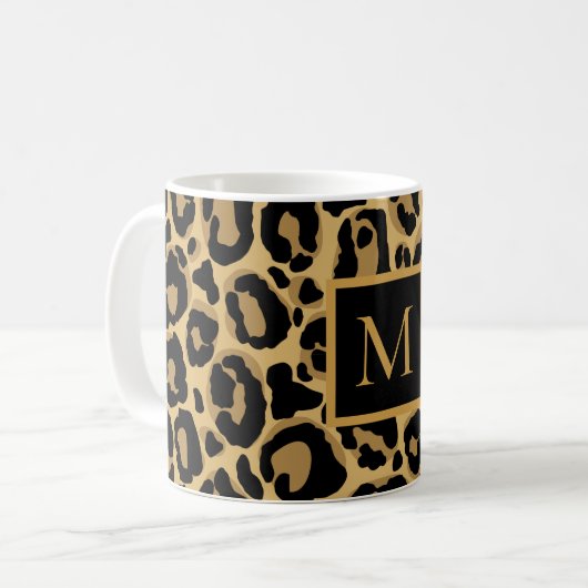 Cute Leopard Motif Monogram Café Mug (Devant gauche)
