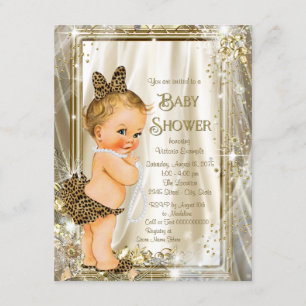 Cute Leopard Pearl Baby Girl Shower Kaart