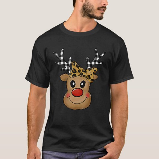 Cute Leopard Plaid Reindeer Christmas  For Kids Gi T-shirt (Voorkant)