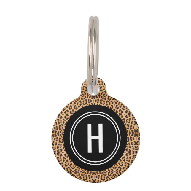 Cute Leopard Print Monogram Huisdierpenning (Voorkant)