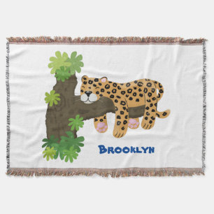 Cute leopard slapen in de cartoon afbeelding van d deken