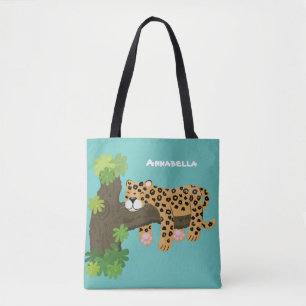Cute leopard slapen in de cartoon afbeelding van d draagtas