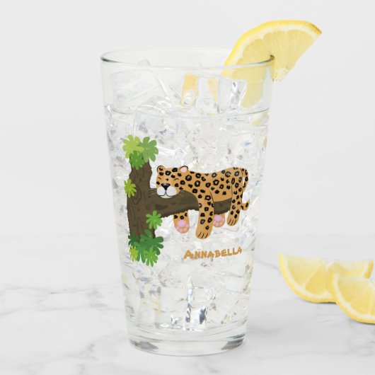 Cute leopard slapen in de cartoon afbeelding van d glas (Achterkant ijs)
