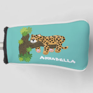 Cute leopard slapen in de cartoon afbeelding van d golfheadcover