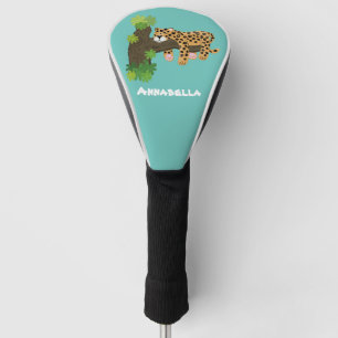 Cute leopard slapen in de cartoon afbeelding van d golfheadcover