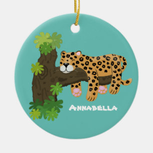 Cute leopard slapen in de cartoon afbeelding van d keramisch ornament
