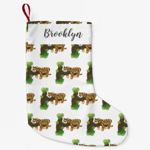 Cute leopard slapen in de cartoon afbeelding van d kleine kerstsok