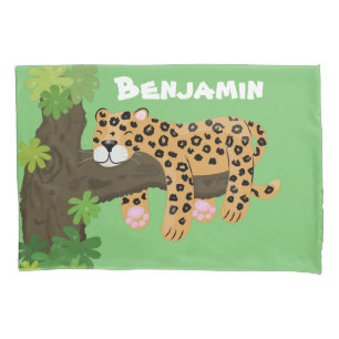 Cute leopard slapen in de cartoon afbeelding van d kussensloop