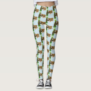 Cute leopard slapen in de cartoon afbeelding van d leggings