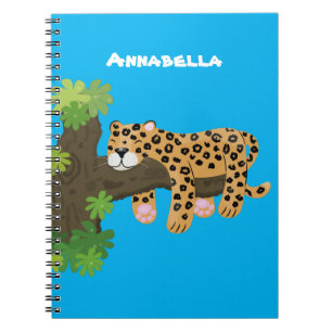 Cute leopard slapen in de cartoon afbeelding van d notitieboek