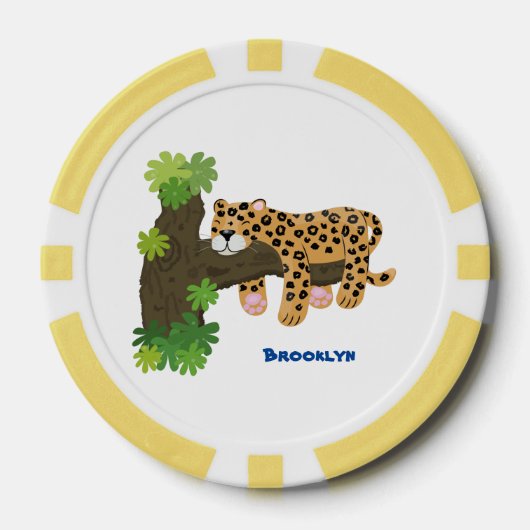 Cute leopard slapen in de cartoon afbeelding van d poker chips (Voorkant)