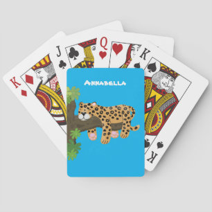 Cute leopard slapen in de cartoon afbeelding van d pokerkaarten