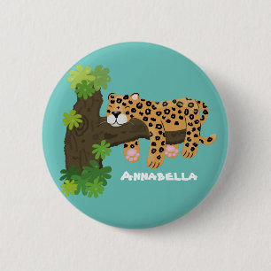 Cute leopard slapen in de cartoon afbeelding van d ronde button 5,7 cm