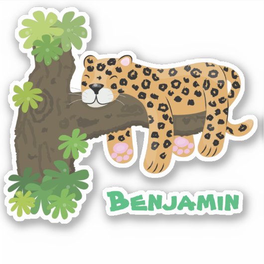 Cute leopard slapen in de cartoon afbeelding van d sticker (Voorkant)