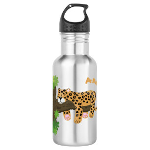 Cute leopard slapen in de cartoon afbeelding van d waterfles