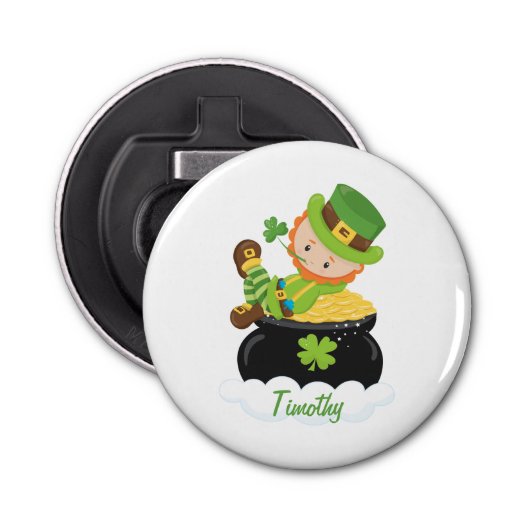 Cute Leprechaun Button Flesopener (Voorkant)