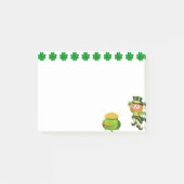 Cute leprechaun, gelukshamrocks & pot of gold post-it® notes (Voorkant)