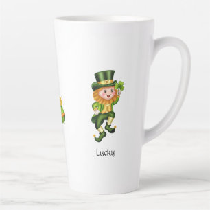 Cute leprechaun, kalligrafie en pot goud latte mok